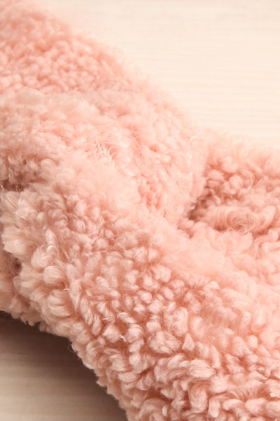 Luzzi Rose Pink Wooly Fabric Headband flat close-up | La Petite Garçonne