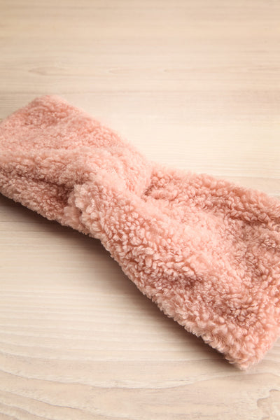 Luzzi Rose Pink Wooly Fabric Headband flat view | La Petite Garçonne