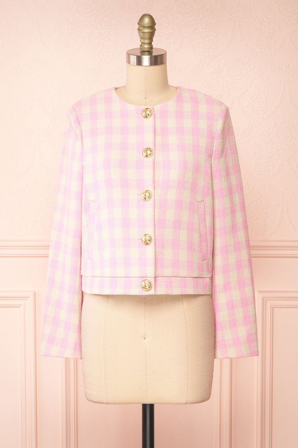Lybugg Pink Tweed Blazer w/ Round Collar | Boutique 1861 front view 
