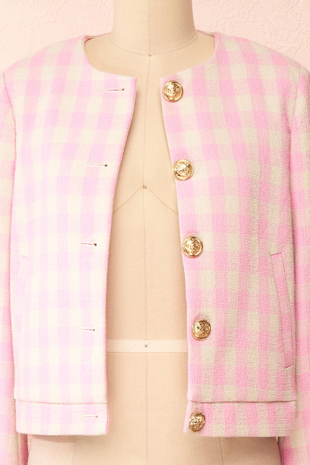 Lybugg Pink Tweed Blazer w/ Round Collar | Boutique 1861  open close-up