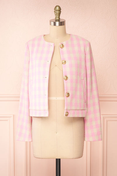 Lybugg Pink Tweed Blazer w/ Round Collar | Boutique 1861  open view