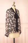 Lydia Black Floral Chiffon Blouse w/ Bow Collar | Boutique 1861 side view