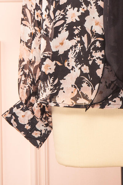 Lydia Black Floral Chiffon Blouse w/ Bow Collar | Boutique 1861 sleeve