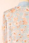 Lydia Blue Floral Chiffon Blouse w/ Bow Collar | Boutique 1861 back close-up