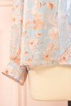 Lydia Blue Floral Chiffon Blouse w/ Bow Collar | Boutique 1861 sleeve