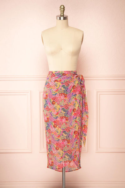 Lynehea Colorful Floral Wrap Midi Skirt | Boutique 1861 front view