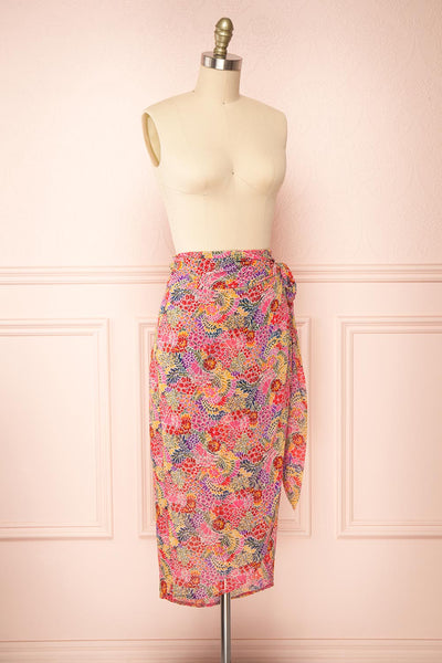 Lynehea Colorful Floral Wrap Midi Skirt | Boutique 1861 side view