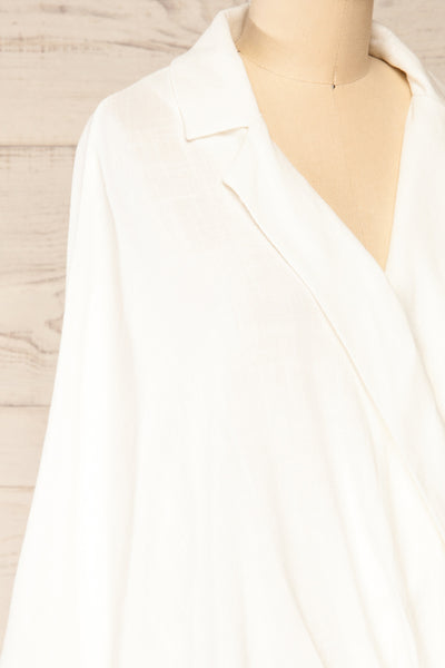 Lytrap White Oversized V-Neck Blouse | La petite garçonne side close-up