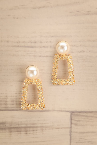 Maarkus Gold Rectangle Pendant Earrings | La petite garçonne