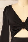 Mabel Short Black A-Line Dress w/ Front Cut-Out | La petite garçonne front close-up