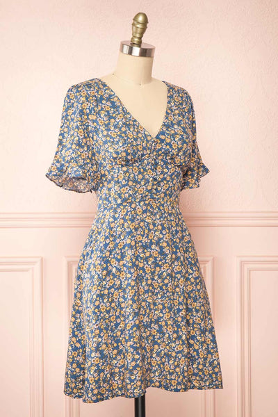 Macha Short Floral Dress w/ V-Neckline | Boutique 1861 side view