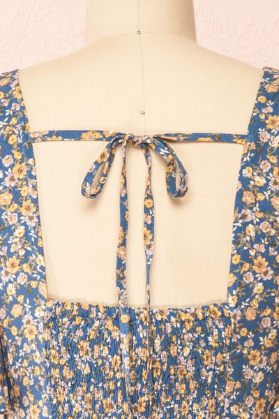 Macha Short Floral Dress w/ V-Neckline | Boutique 1861 back close-up
