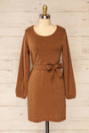 Macie Rust Long Sleeve Soft Knit Dress w/ Fabric Belt | La petite garçonne front view