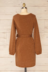 Macie Rust Long Sleeve Soft Knit Dress w/ Fabric Belt | La petite garçonne back view