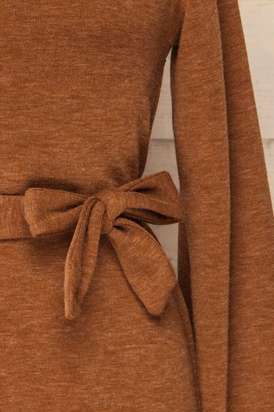 Macie Rust Long Sleeve Soft Knit Dress w/ Fabric Belt | La petite garçonne fabric