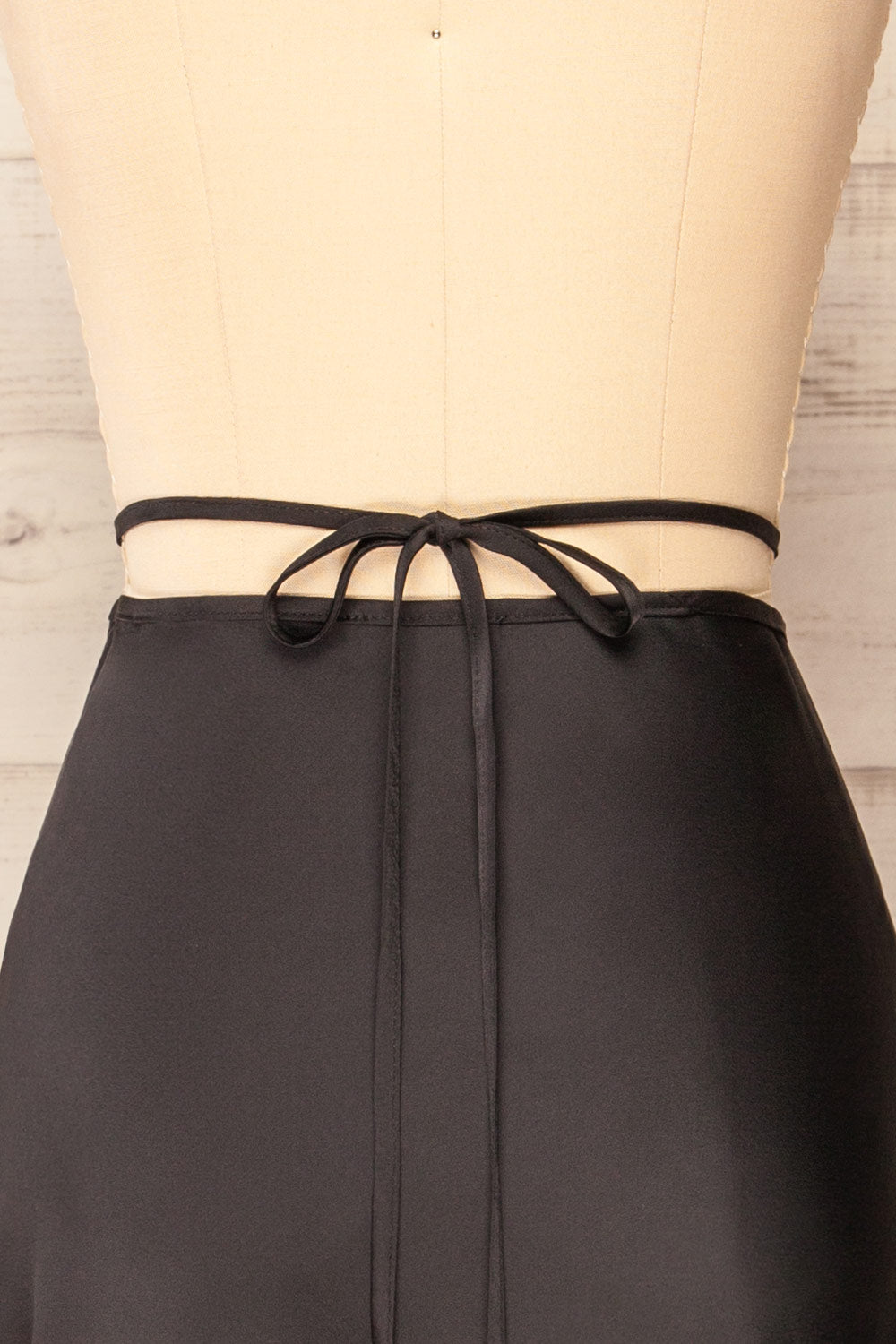 Maddie Black Satin Midi Skirt | La petite garçonne back close-up