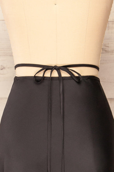Maddie Black Satin Midi Skirt | La petite garçonne back close-up
