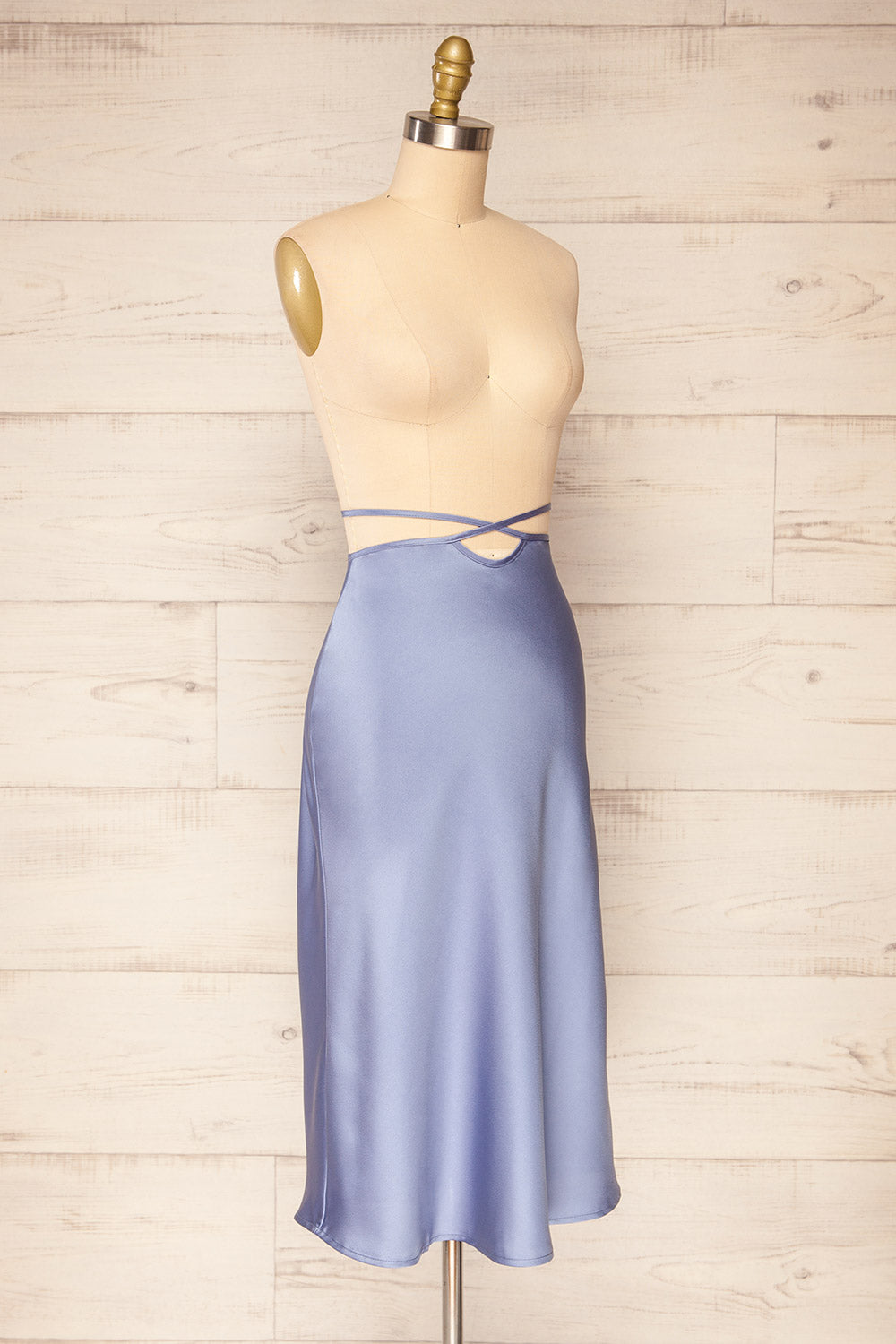 Maddie Blue Satin Midi Skirt | La petite garçonne side view