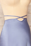 Maddie Blue Satin Midi Skirt | La petite garçonne side close-up