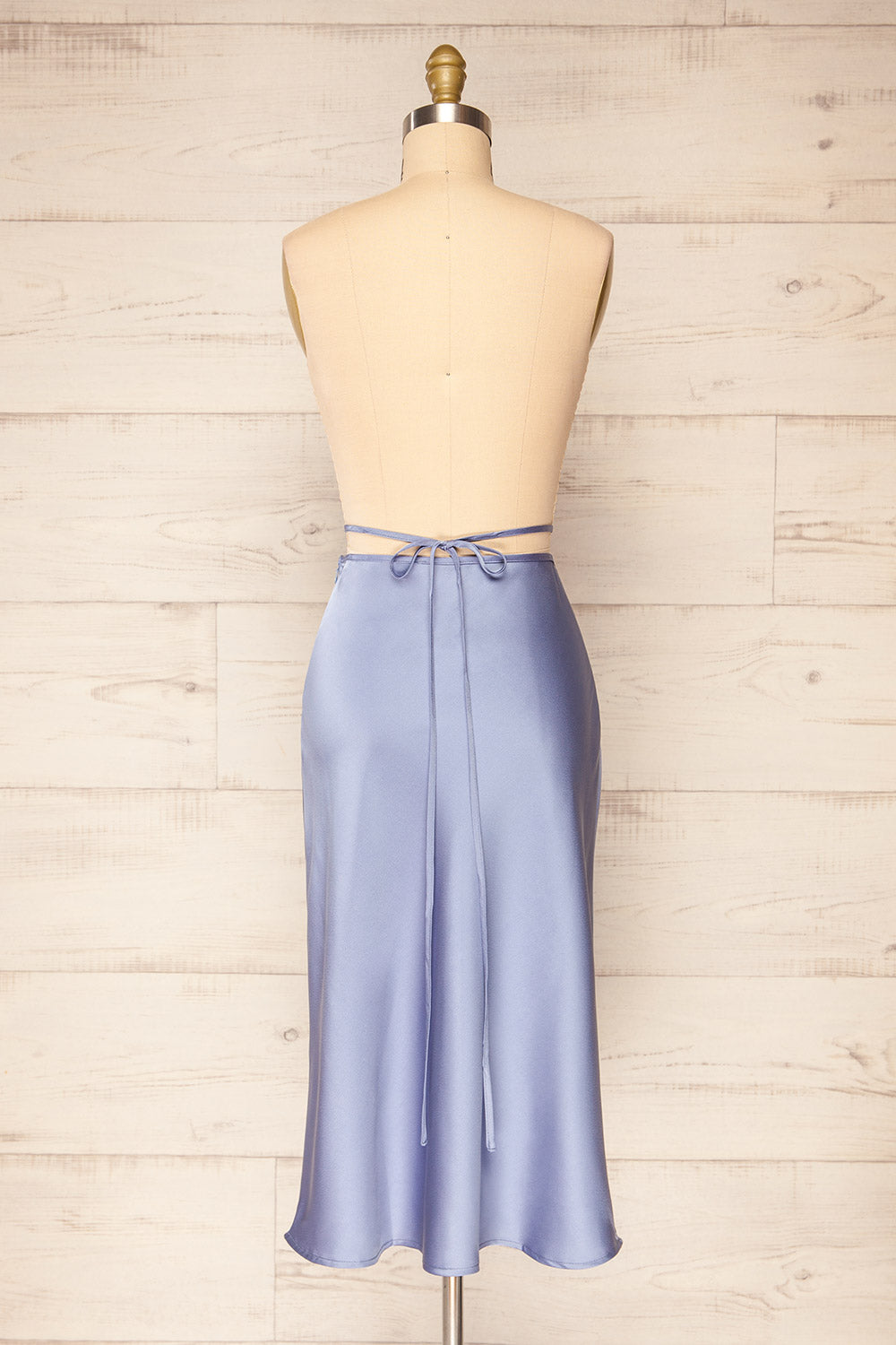 Maddie Blue Satin Midi Skirt | La petite garçonne back view