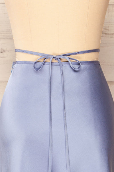 Maddie Blue Satin Midi Skirt | La petite garçonne back close-up