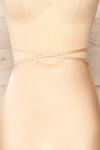 Maddie Champagne Satin Midi Skirt | La petite garçonne  front close-up