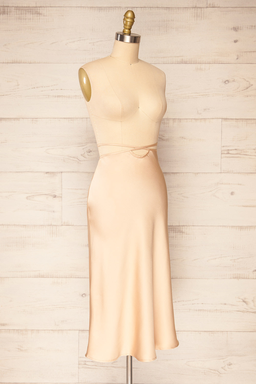 Maddie Champagne Satin Midi Skirt | La petite garçonne  side view