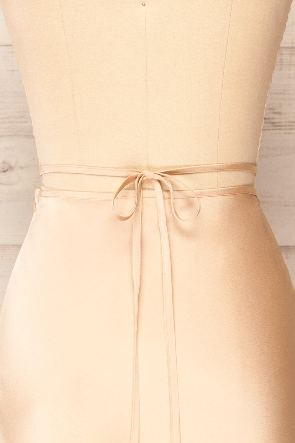 Maddie Champagne Satin Midi Skirt | La petite garçonne  back close-up