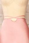 Maddie Pink Satin Midi Skirt | La petite garçonne front close-up