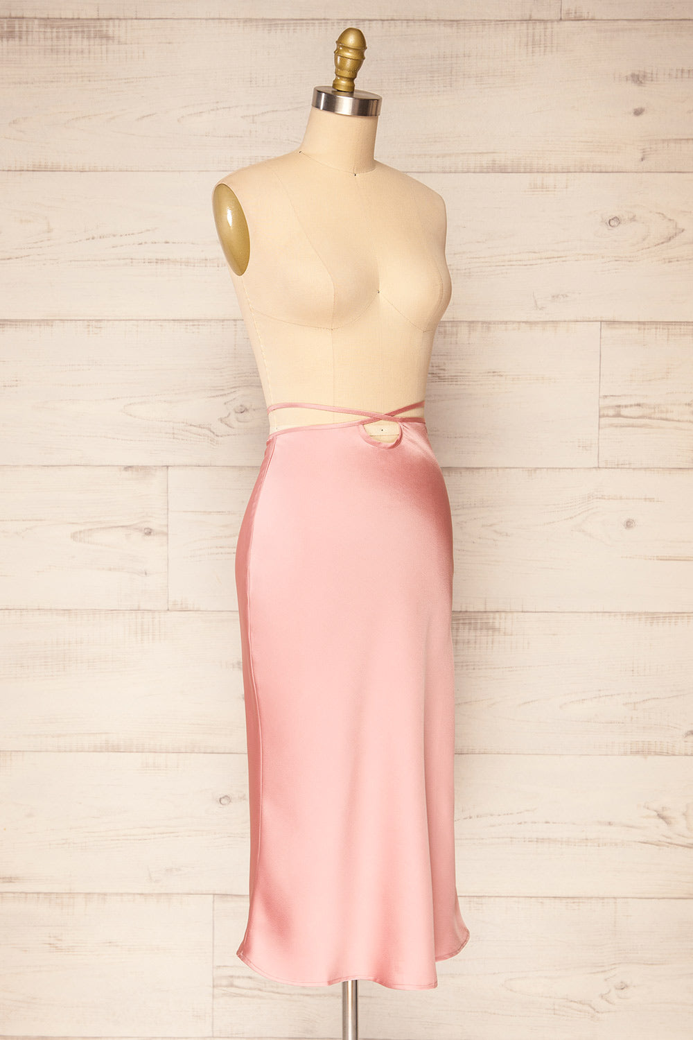 Maddie Pink Satin Midi Skirt | La petite garçonne side view