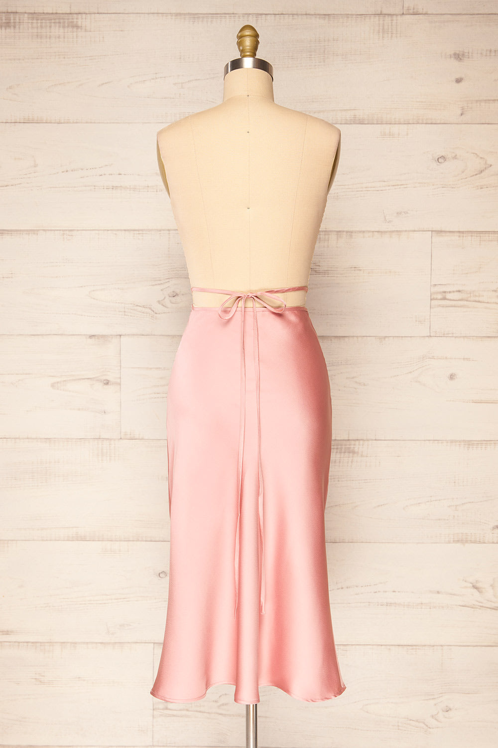 Maddie Pink Satin Midi Skirt | La petite garçonne back view