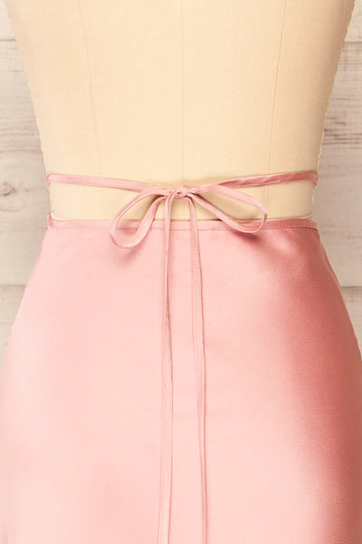 Maddie Pink Satin Midi Skirt | La petite garçonne back close-up