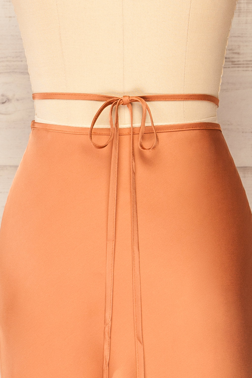 Maddie Rust Satin Midi Skirt | La petite garçonne  back close-up