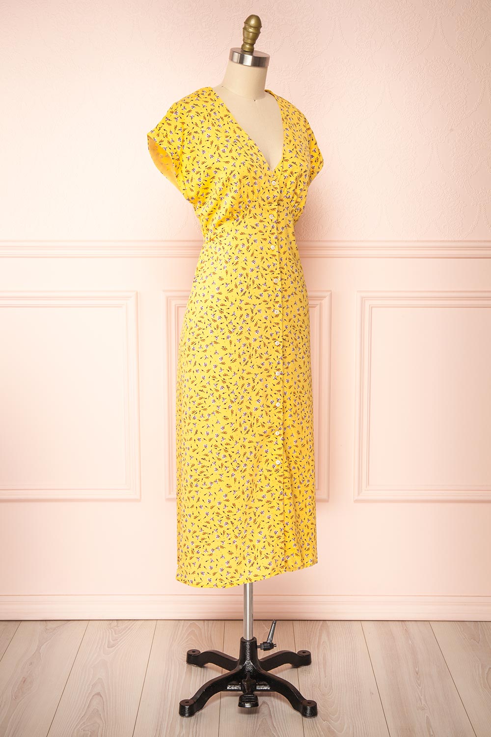 Magui Yellow Patterned Buttoned Midi Dress | Boutique 1861 side view 