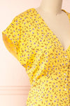 Magui Yellow Patterned Buttoned Midi Dress | Boutique 1861 side close-up