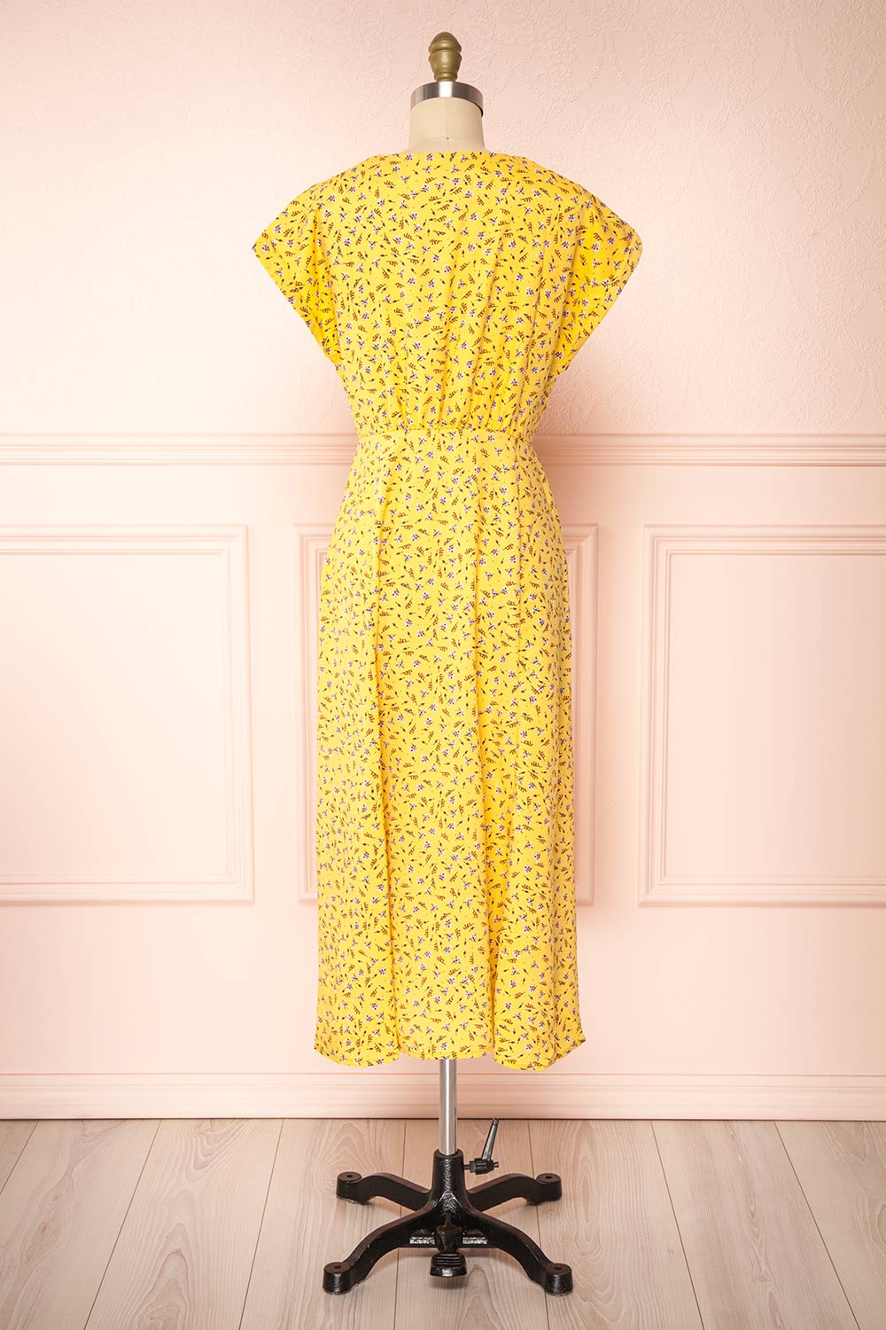 Magui Yellow Patterned Buttoned Midi Dress | Boutique 1861 back view 