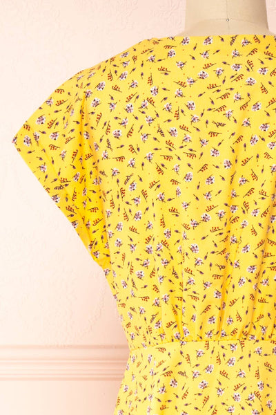 Magui Yellow Patterned Buttoned Midi Dress | Boutique 1861 back close-up