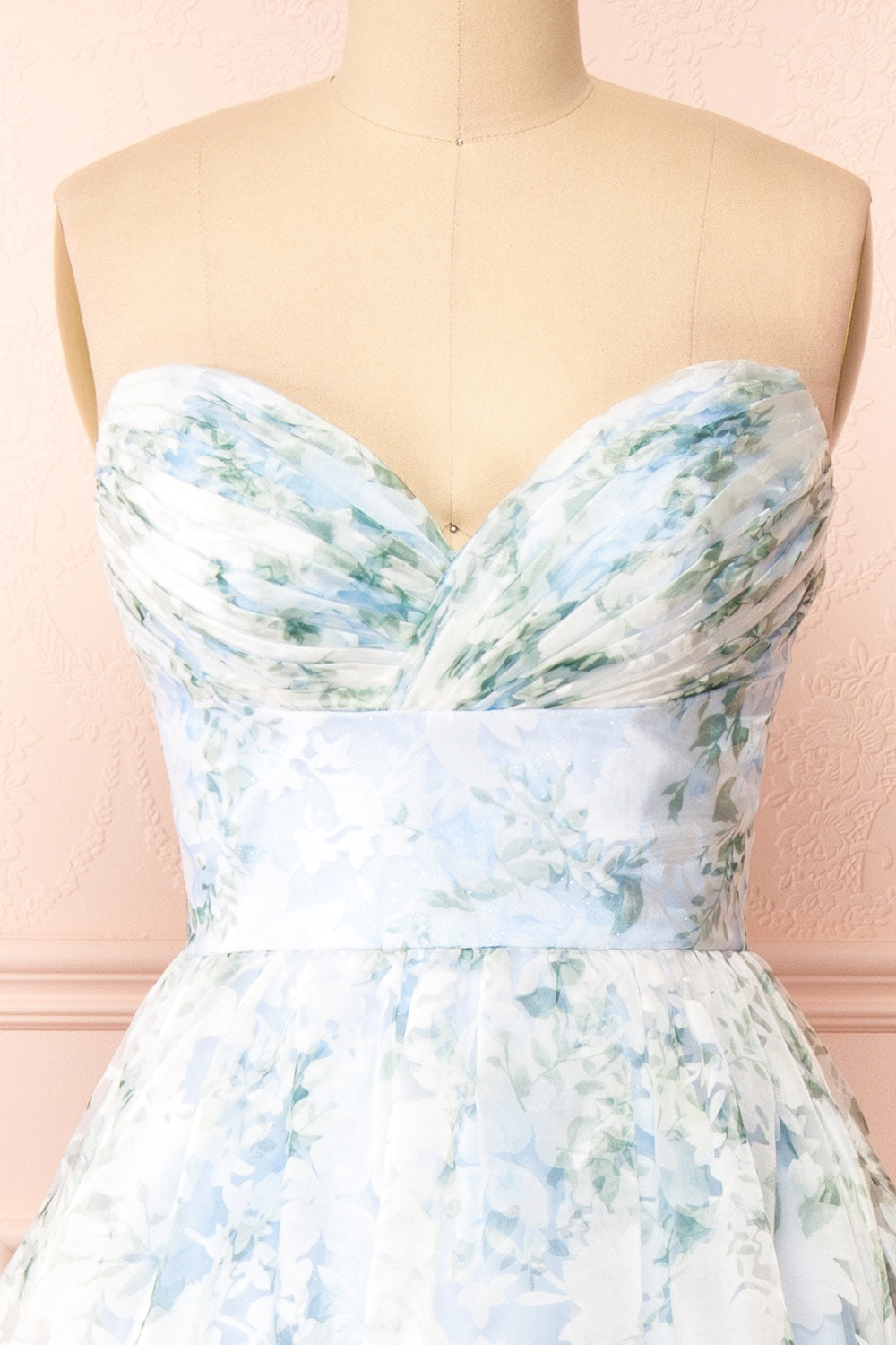 Mahalia Blue Midi Floral Gown w/ Sparkly Lining | Boutique 1861 front close-up