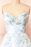 Mahalia Blue Midi Floral Gown w/ Sparkly Lining | Boutique 1861 front close-up