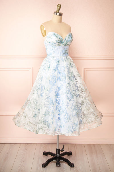 Mahalia Blue Midi Floral Gown w/ Sparkly Lining | Boutique 1861 side view