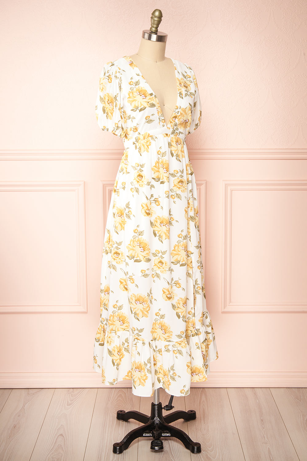 Mahelie Floral Midi Dress w/ Lace-Up Back | Boutique 1861 side view