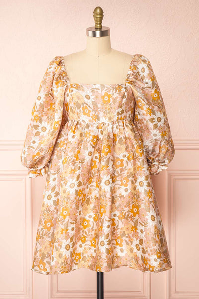 Maiia Short Floral A-Line Dress w/ Puffy Sleeves | Boutique 1861 front view