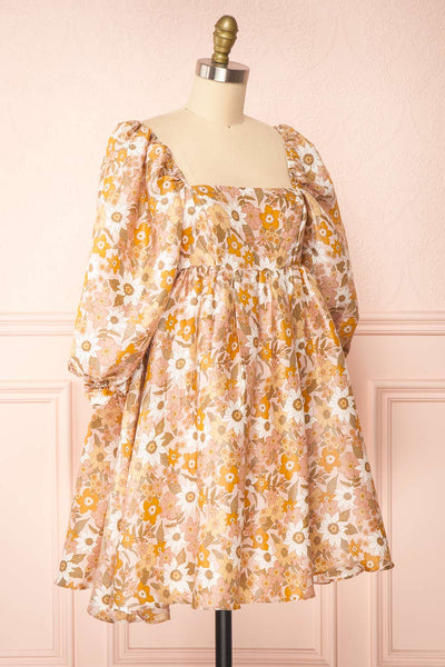 Maiia Short Floral A-Line Dress w/ Puffy Sleeves | Boutique 1861 side view