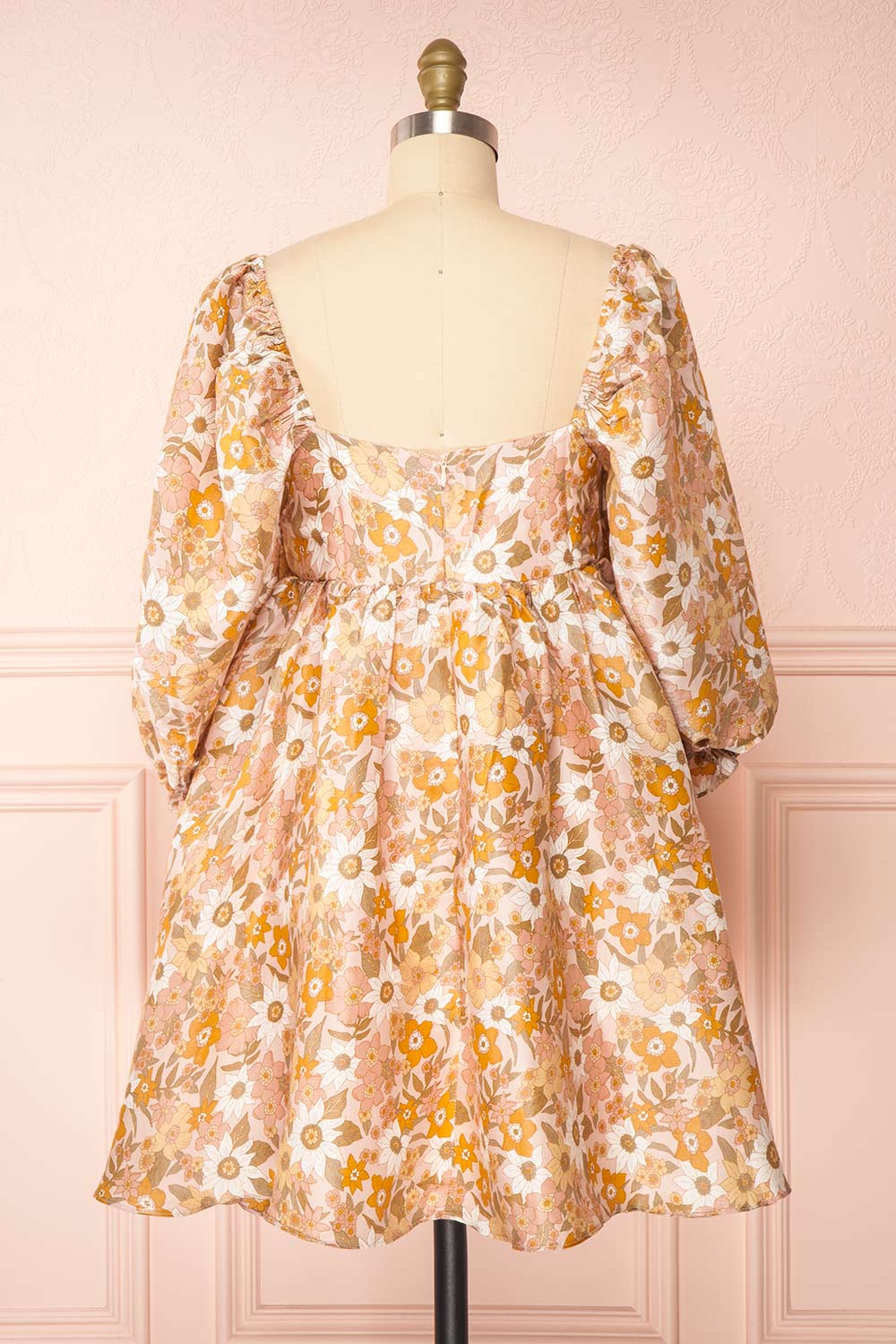 Maiia Short Floral A-Line Dress w/ Puffy Sleeves | Boutique 1861 back view