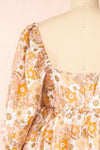 Maiia Short Floral A-Line Dress w/ Puffy Sleeves | Boutique 1861 back close-up