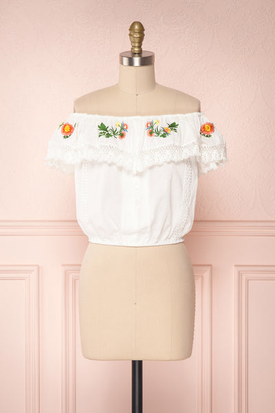 Maile Cloud White Embroidered Off-Shoulder Crop Top | Boutique 1861 1