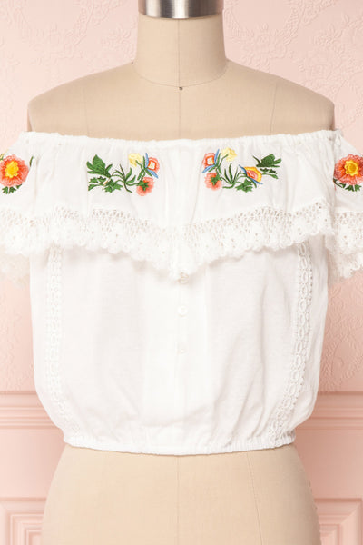 Maile Cloud White Embroidered Off-Shoulder Crop Top | Boutique 1861 2