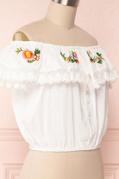 Maile Cloud White Embroidered Off-Shoulder Crop Top | Boutique 1861 4