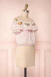 Maile Petal Pink Embroidered Off-Shoulder Crop Top | Boutique 1861 3