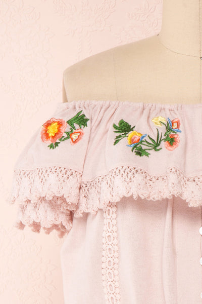 Maile Petal Pink Embroidered Off-Shoulder Crop Top | Boutique 1861 7